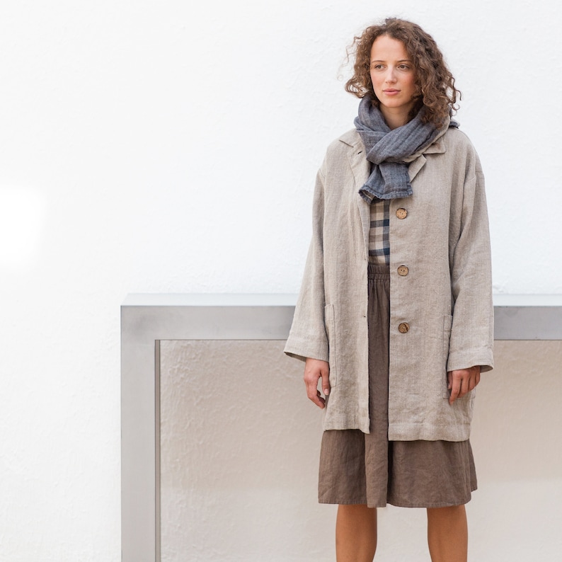 Linen coat NORA, Linen jacket, Woven herringbone linen jacket with pockets image 7