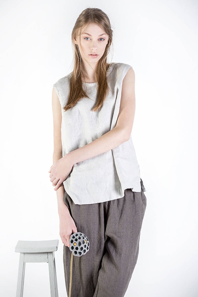 Linen top Loose fitted linen blouse JONNA Stonewashed 100 /% linen top Linen blouse Sleeveless Linen Top Summer Top