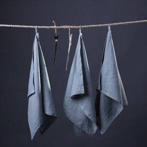 Set of 3 linen kitchen towels / Kitchen towels / Natural linen towels / Natural blue kitchen towels /Tea towels