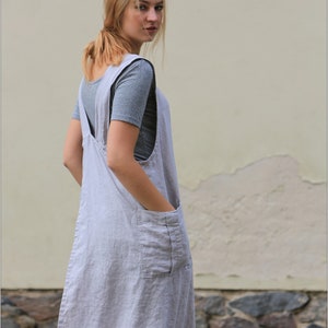 Wrap linen apron Charlotte, Linen pinafore apron, Linen apron with deep pockets image 6