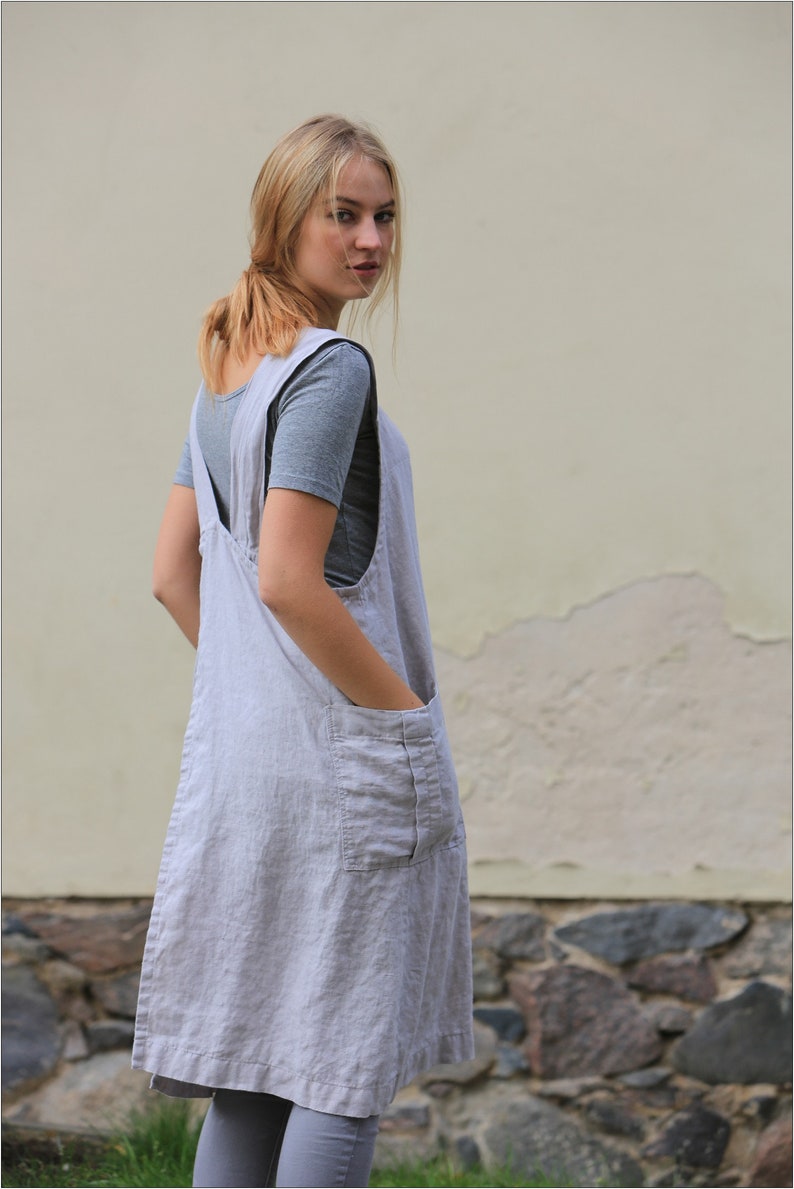 Wrap linen apron Charlotte, Linen pinafore apron, Linen apron with deep pockets image 6