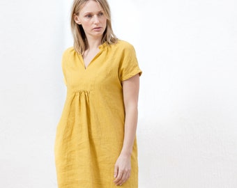 Linen dress / Summer linen dress / V neck linen dress