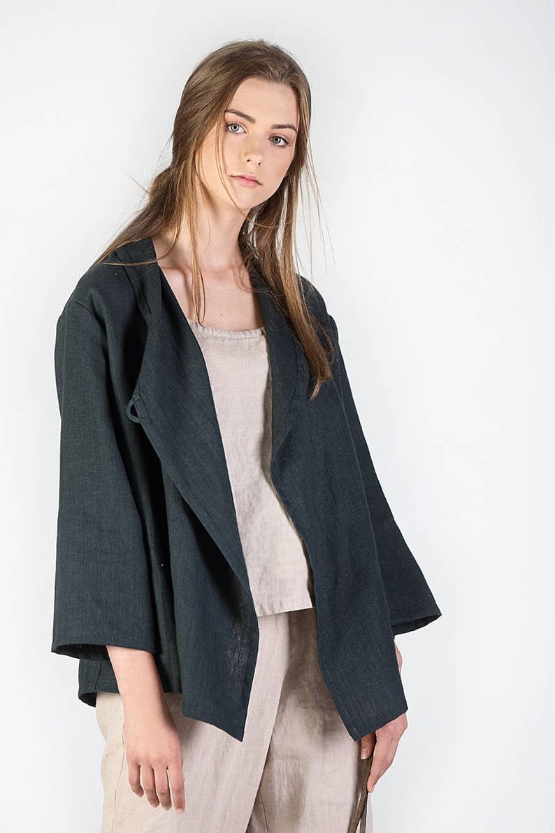 Linen jacket / Wrap linen jacket / Linen kimono jacket / Wrap linen jacket image 5