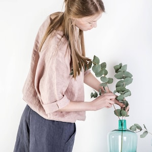 Linen shirt ELLIE  / Linen kimono shirt / Natural 100% linen shirt / Linen top in V neck