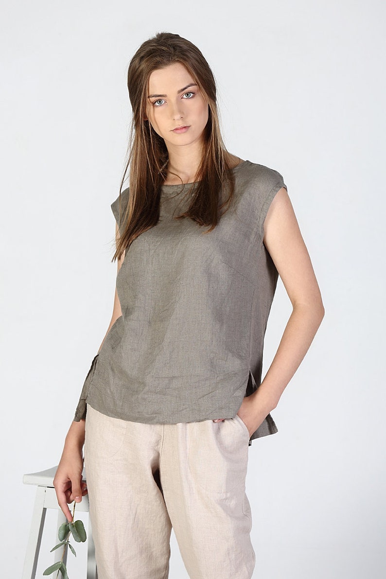 Linen blouse JONNA, 100% washed linen top, linen summer shirt, linen summer tunic, linen shirt, linen top zdjęcie 2