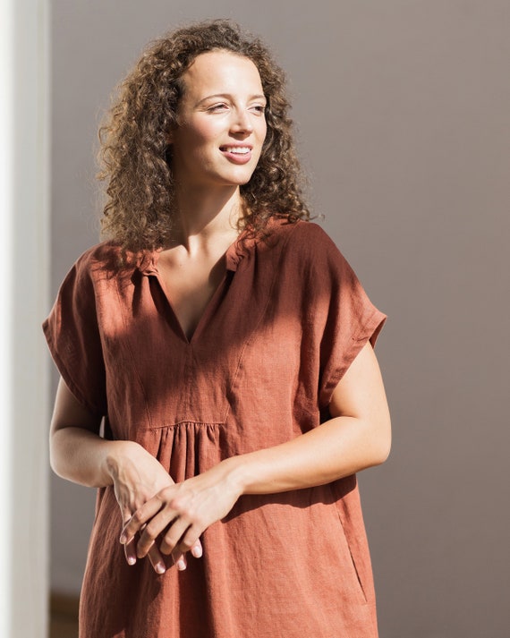 knee length dresses for ladies The Linen V-Neck Maxi Dress
