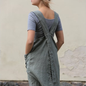 Wrap linen apron Charlotte, Linen pinafore apron, Linen apron with deep pockets image 5