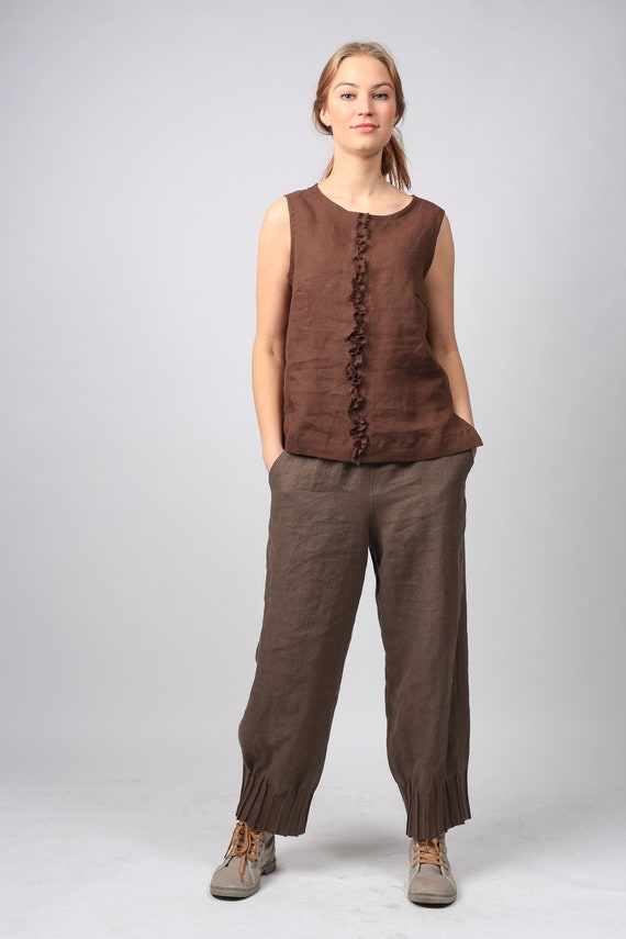 Tapered linen trousers/ Linen pants/ Classic linen pants/ Loose pants/ Washed linen pants/ Soft linen pants/ Maternity pants