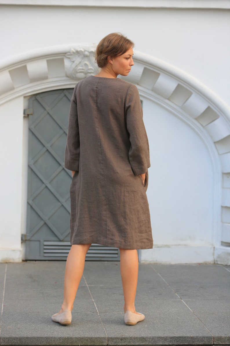 Washed linen dress / Summer dress / Linen dress / Wood brown linen dress image 4