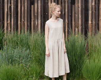 Linen dress / Smock style linen dress/ Linen tunic / Sleeveless linen dress