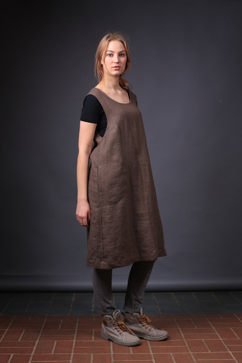 Linen work dress, Work apron dress, Natural linen dress, Linen dress, Oversized dress image 1