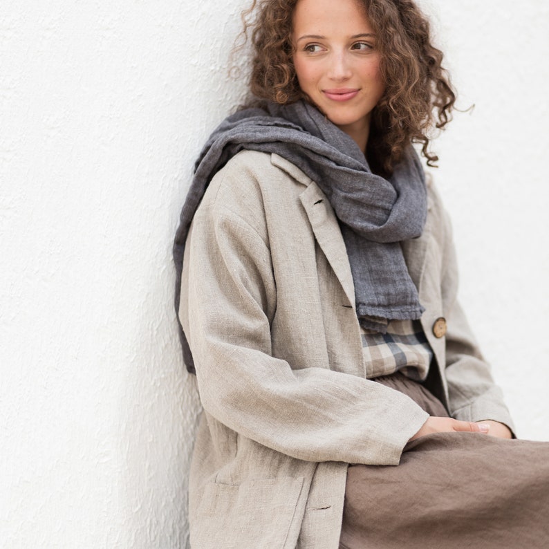 Schwere Leinenjacke mit tiefen Taschen Nora, Leinenmantel, Herbstleinenmantel Bild 4