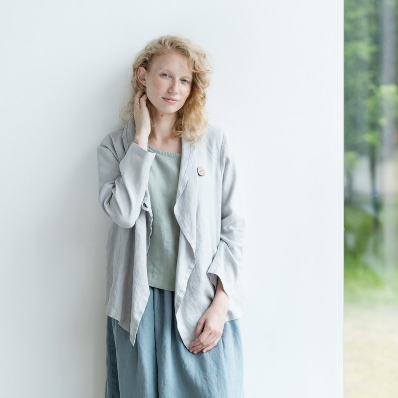 Linen jacket, Loose fit linen jacket with button, Linen cardigan image 2