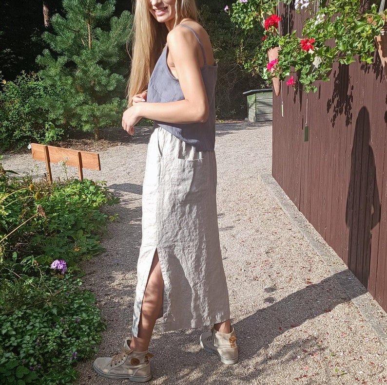 Linen skirt, Maxi linen skirt with slits and pockets, Side split linen skirt, Side slit maxi linen skirt image 1