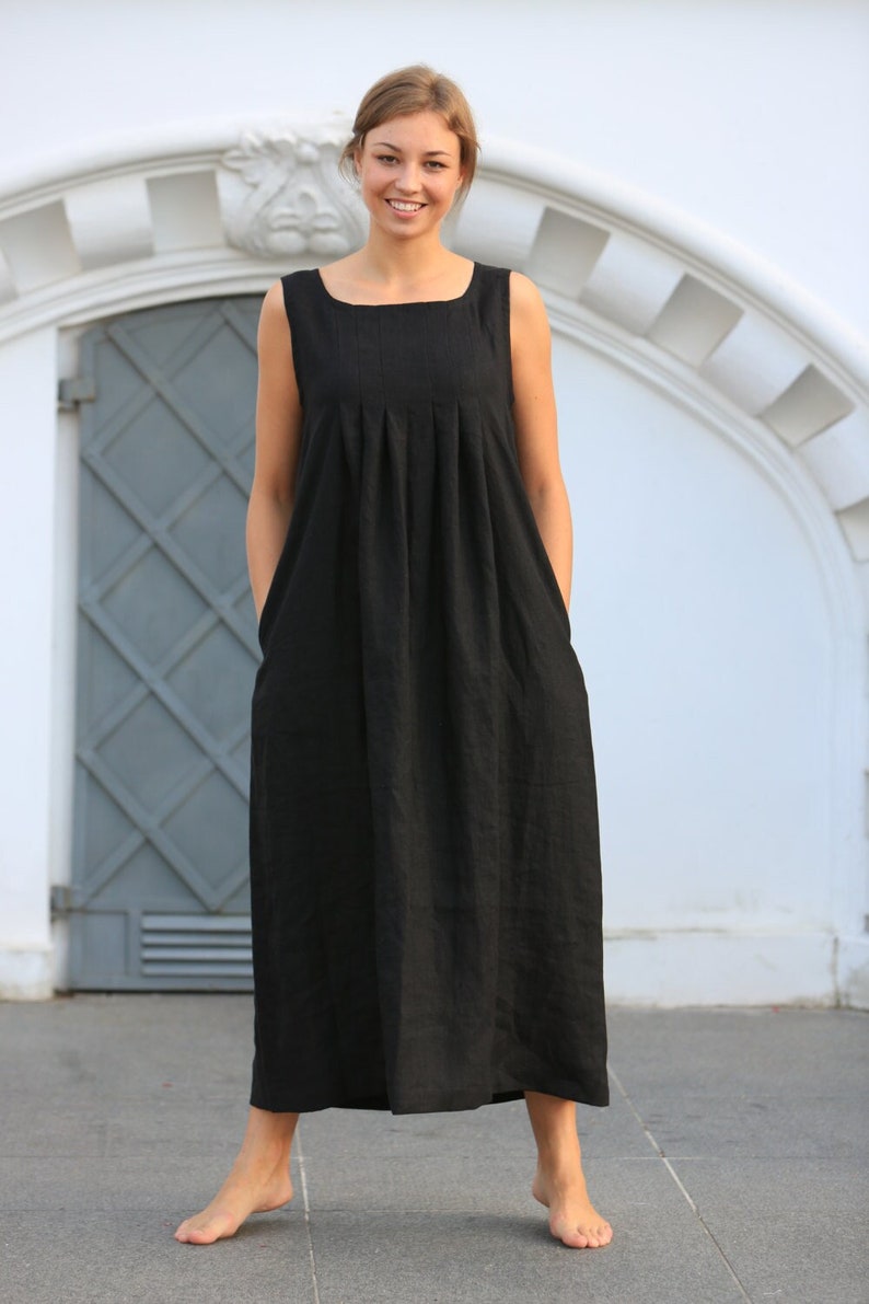 Linen dress, Washed linen dress, Long and comfortable linen dress with side pockets image 1