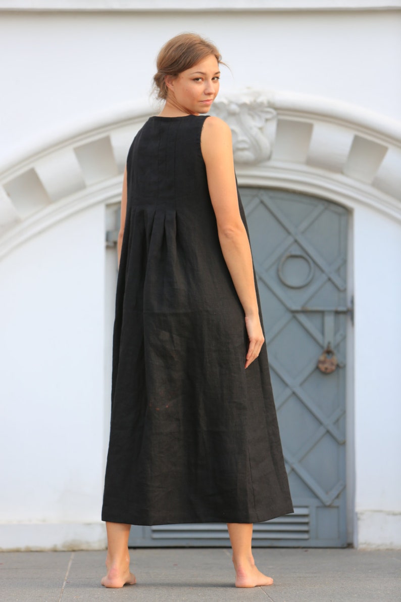 Linen dress, Washed linen dress, Long and comfortable linen dress with side pockets image 3