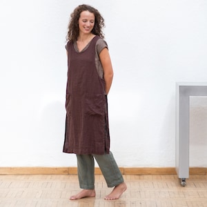 Linen apron dress, Linen work dress with pockets, Linen tunic image 2