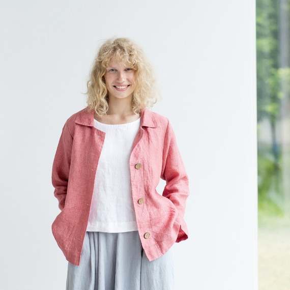 Pink linen cardigan sale