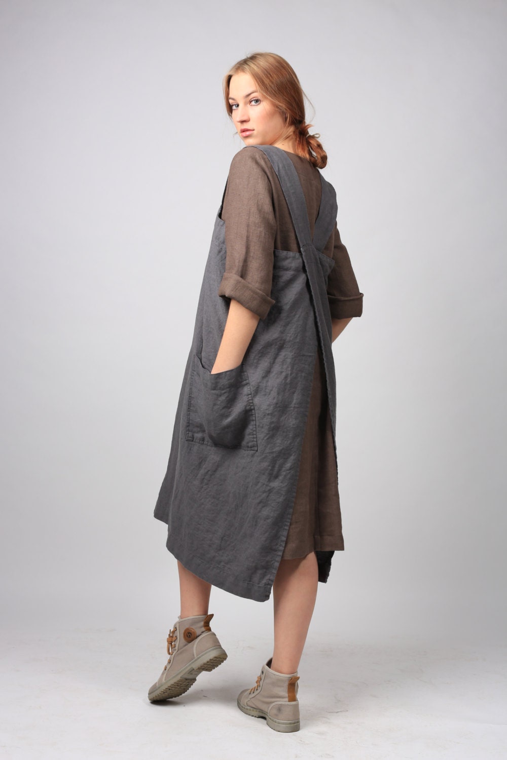 Crossback Apron Crossback Linen Apron Japanese Apron Japanese Linen Apron  Pinafore Apron Workshop Apron Crossover Apron 