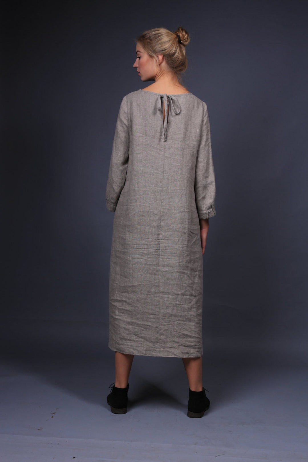 Linen Dress With Long Sleeves / Linen Dress / Washed and Soft Linen — free download