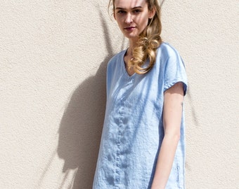 Cap sleeve linen dress / Linen dress / Summer linen dress