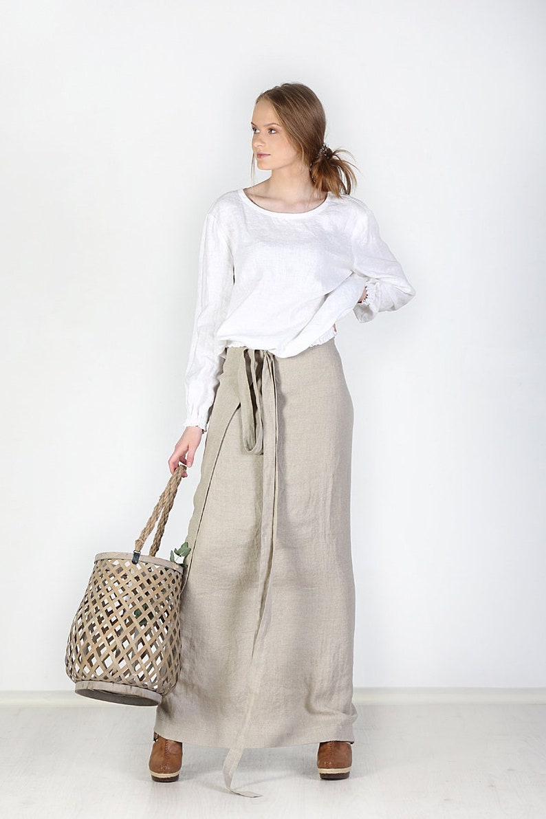 Long linen wrap skirt / Wrap skirt / Long linen skirt / Wrap linen skirt / Linen maxi skirt zdjęcie 4