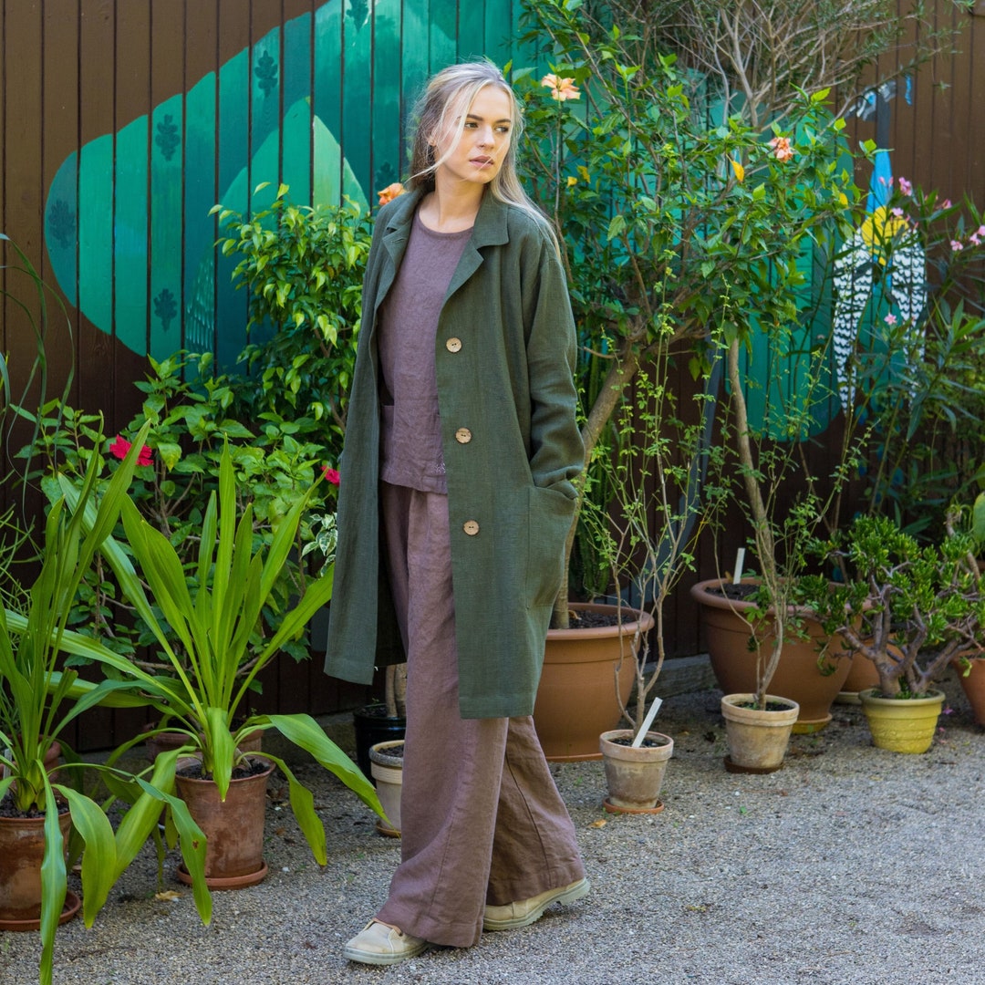Linen Jacket NORA, Heavy Weight Linen Coat With Deep Pockets, Linen