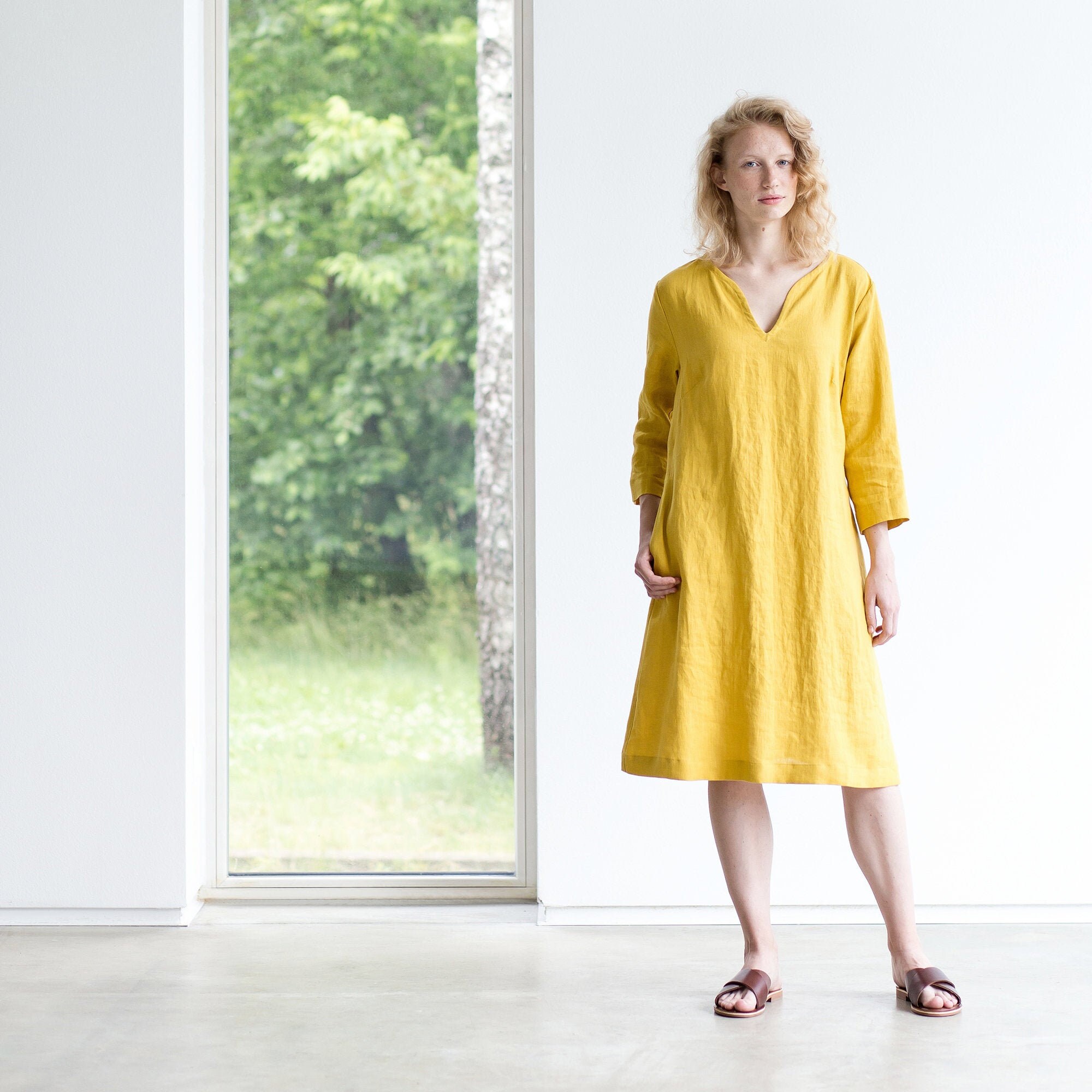 well worn linen blend dress Well Worn Ladies Long Linen Blend Dress 1606980 (Green XL)