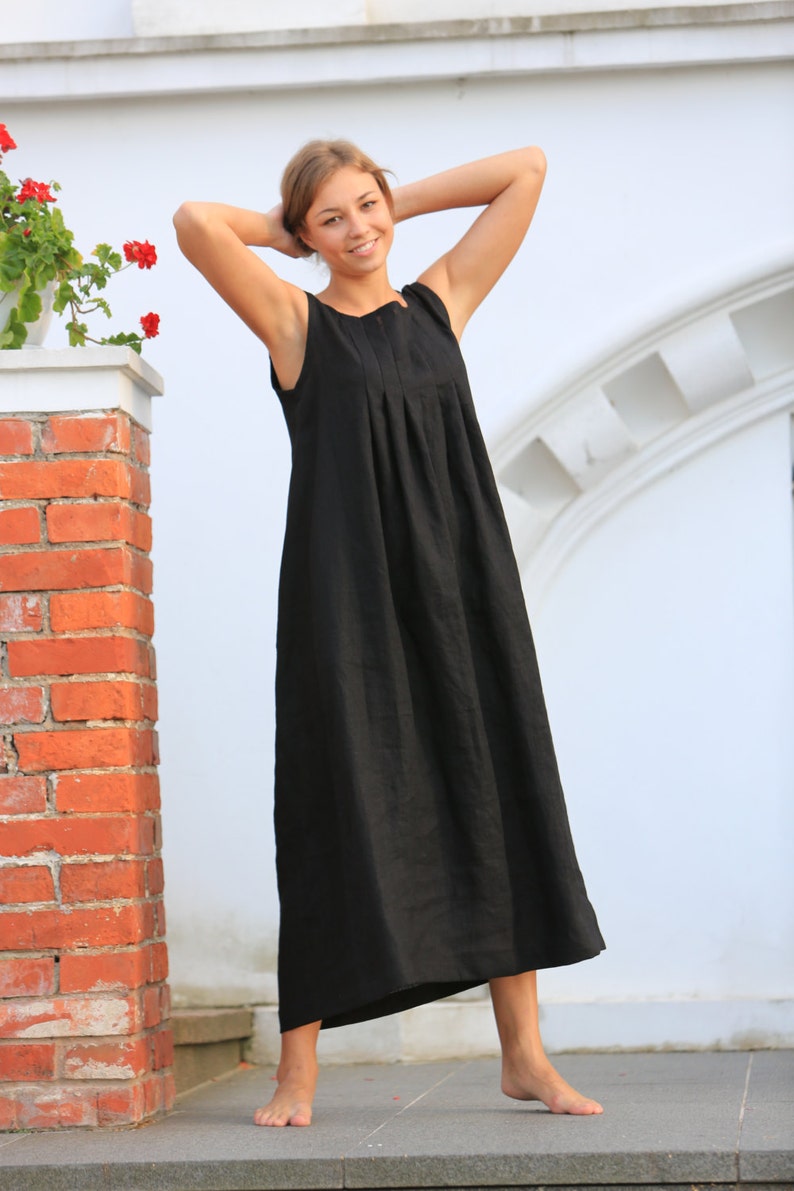 Linen dress, Washed linen dress, Long and comfortable linen dress with side pockets image 2