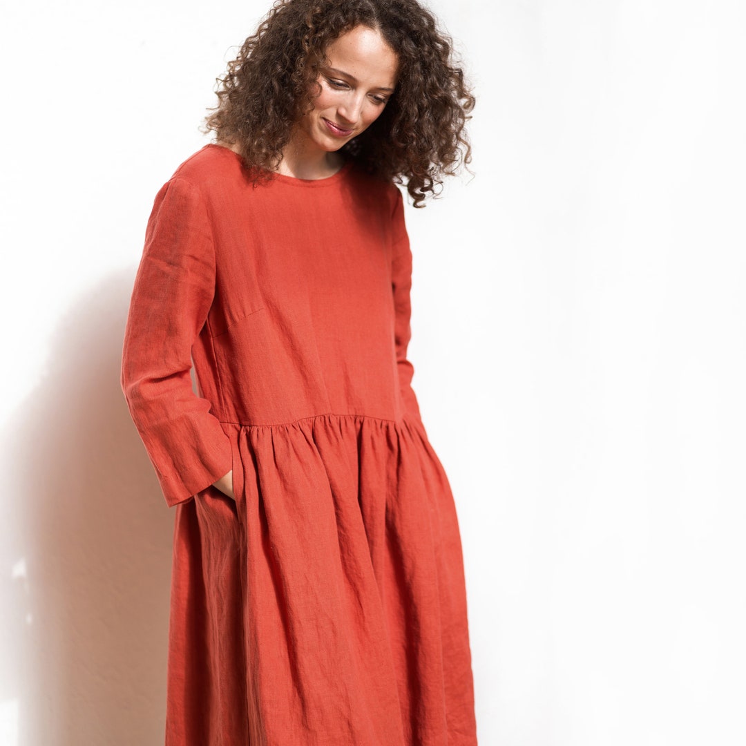 Loose Linen Dress With Long Sleeves Layla / Casual Linen Dress With ...