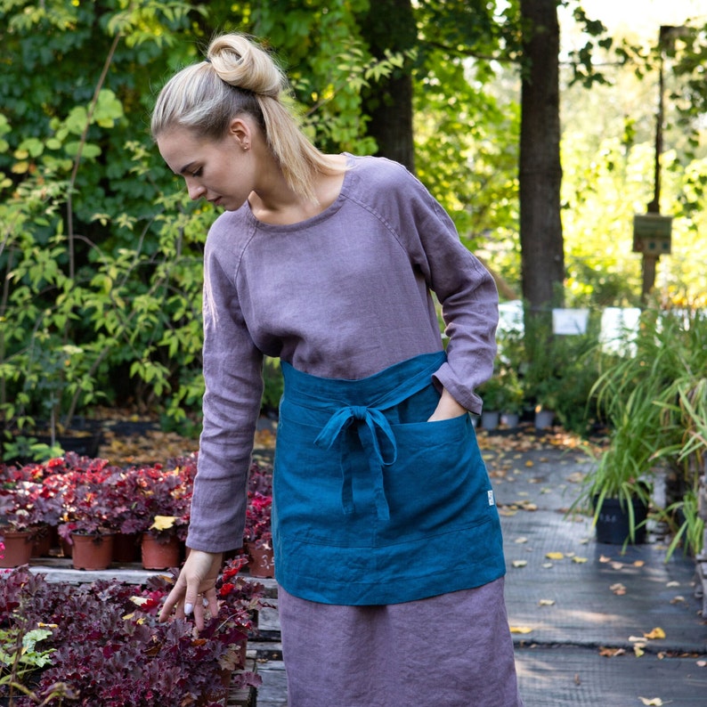 Linen apron, Half linen apron, midi apron, wrap linen apron image 2