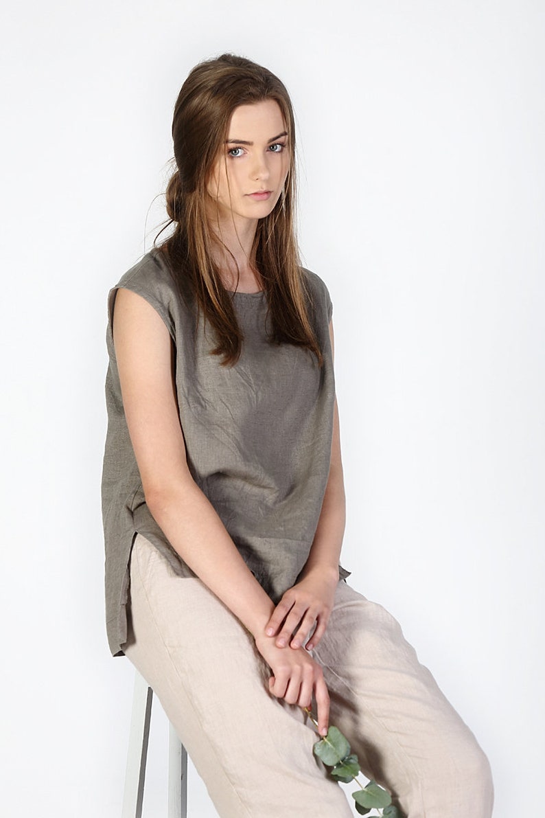 Linen blouse JONNA, 100% washed linen top, linen summer shirt, linen summer tunic, linen shirt, linen top zdjęcie 1