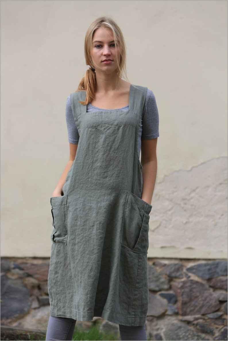 Linen apron, Linen apron dress, Wrap linen dress, Linen cross over apron image 1