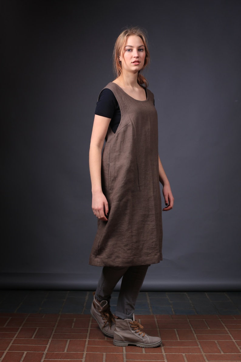 Linen work dress, Work apron dress, Natural linen dress, Linen dress, Oversized dress image 2