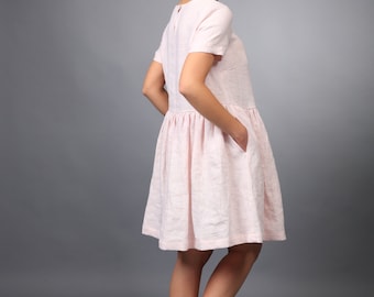 Linen dress. Linen loose dress. Linen dress with sleeves. Soft linen dress. Smock style linen tunic