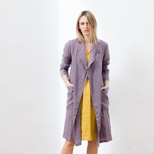 Linen kimono style jacket, Linen cardigan, Long loose linen coat, Linen Longline Cardigan image 5
