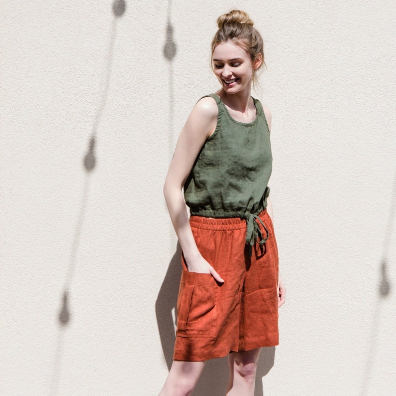 Linen shorts SAFARI, Linen shorts with side pockets, Casual linen pants, Linen shorts image 3