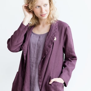 Loose Linen Jacket with Deep Pockets, Oversize Casual Linen Coat, Linen Cardigan, Plus Size Linen Jacket