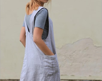 Linen pinafore apron, Japanese cross back linen apron, Linen apron, Linen cross over apron