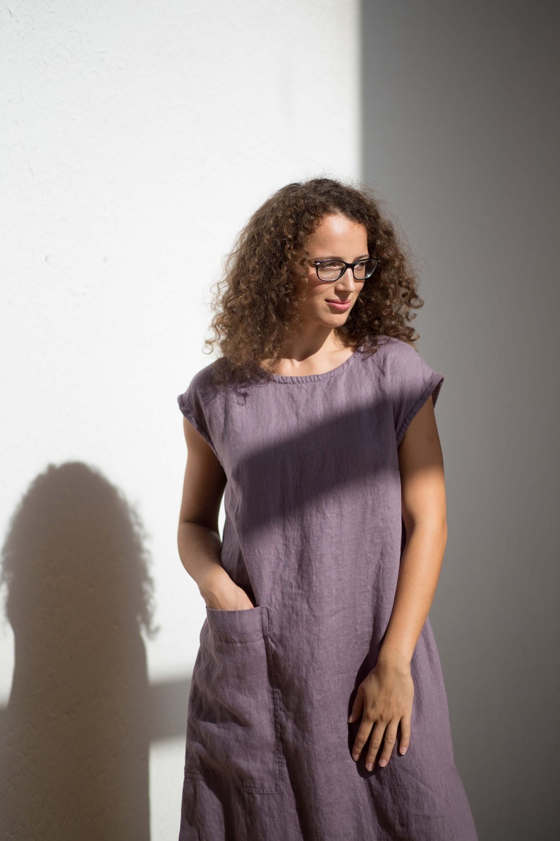 Linen dress / Linen dress in dusty purple / Linen sundress / Long linen dress / Loose fitted linen dress with pocket image 3