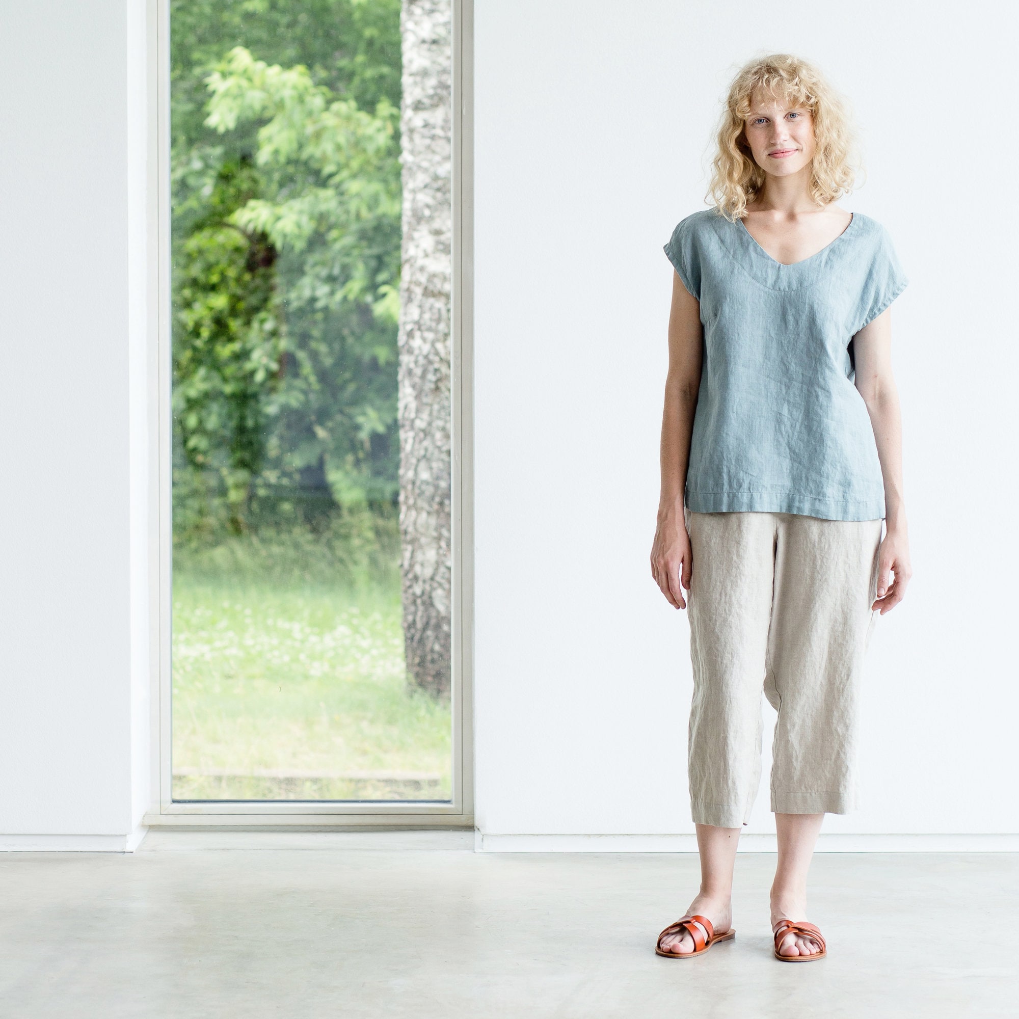 Ruimeme ルイメーム Simple linen blouse Linen Shirt, Simple Linen Top, Summer Linen Top, Basic Linen