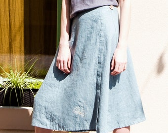 Wrap linen skirt / Comfortable linen skirt / Casual sustainable wrap linen skirt