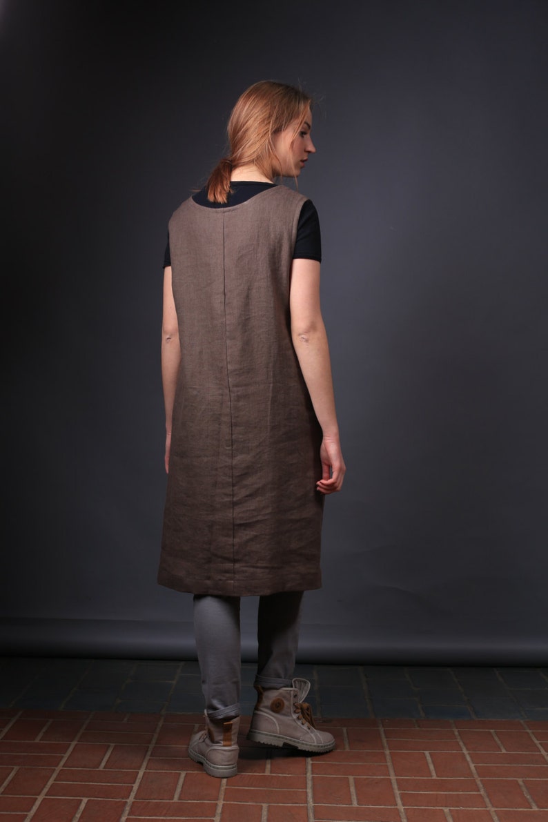 Linen work dress, Work apron dress, Natural linen dress, Linen dress, Oversized dress image 4