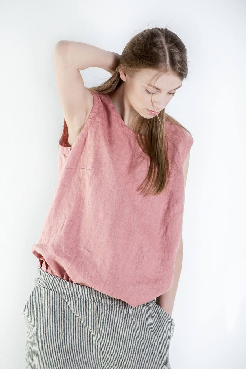 Linen blouse JONNA, 100% washed linen top, linen summer shirt, linen summer tunic, linen shirt, linen top zdjęcie 3