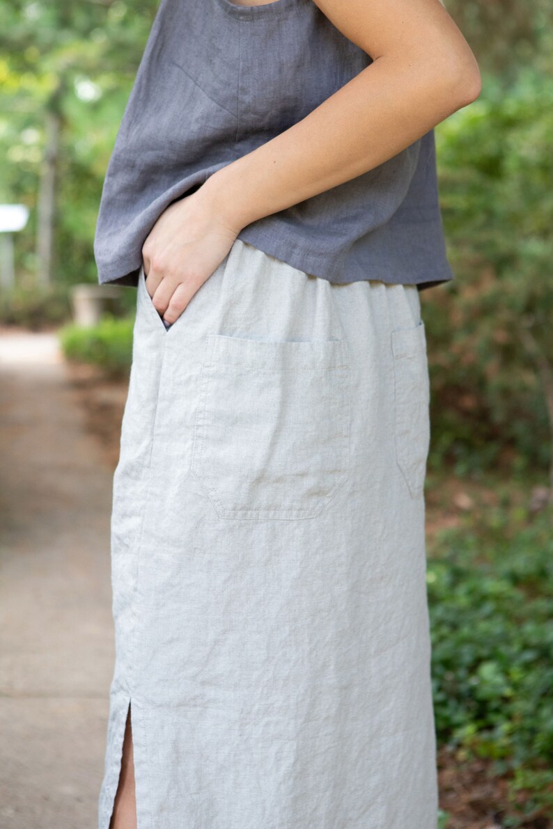 Linen skirt, Maxi linen skirt with slits and pockets, Side split linen skirt, Side slit maxi linen skirt image 6