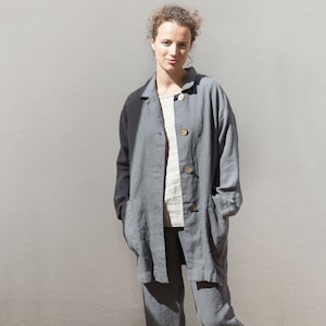 Heavy weight linen jacket with deep pockets Nora, Linen coat, Fall linen coat image 6