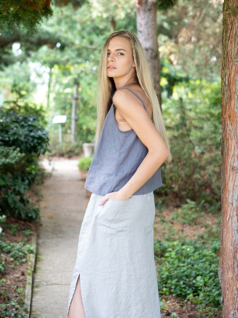 Linen skirt, Maxi linen skirt with slits and pockets, Side split linen skirt, Side slit maxi linen skirt image 5