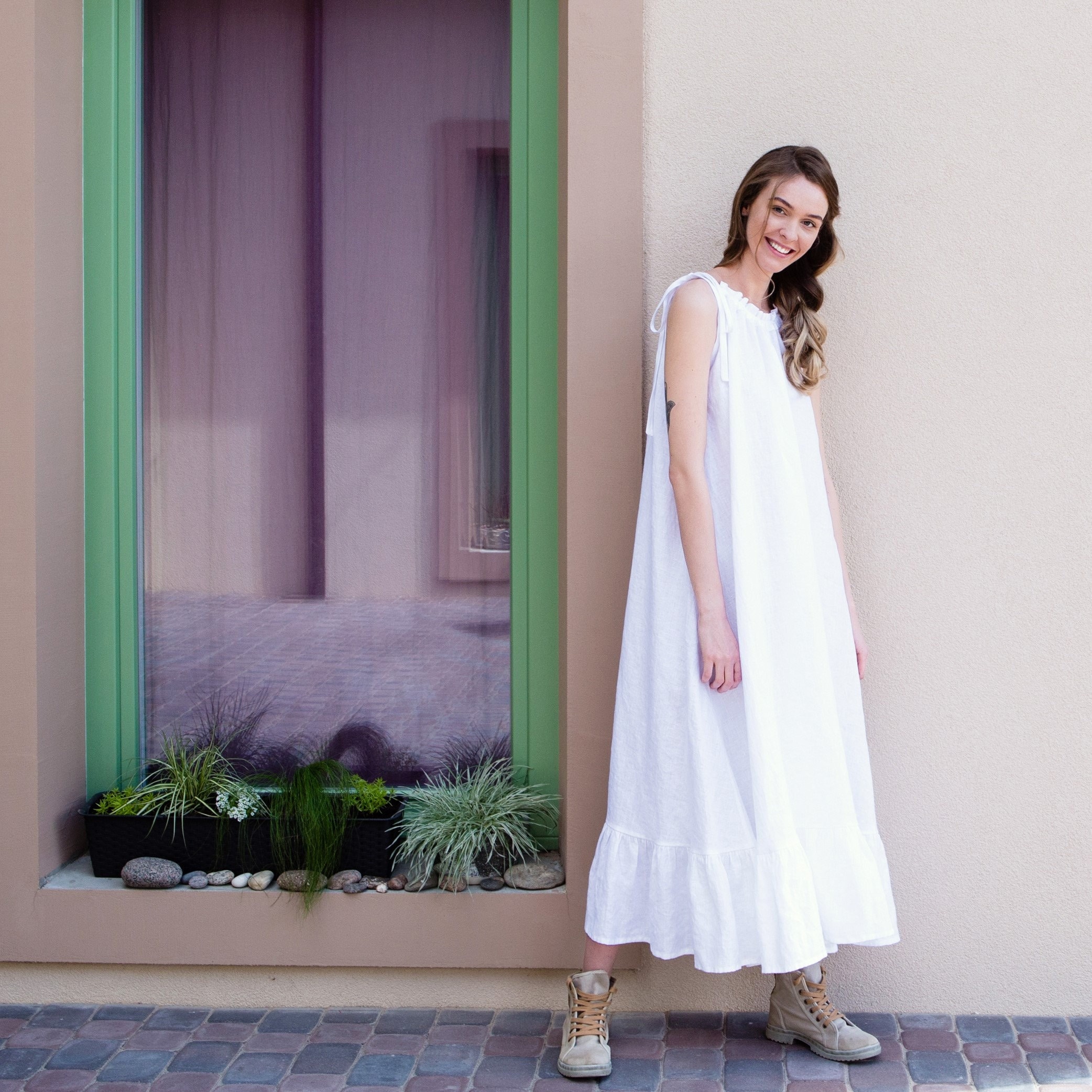 Linen spaghetti strap dress ALMA