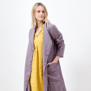 Linen kimono style jacket, Linen cardigan, Long loose linen coat, Linen Longline Cardigan image 6