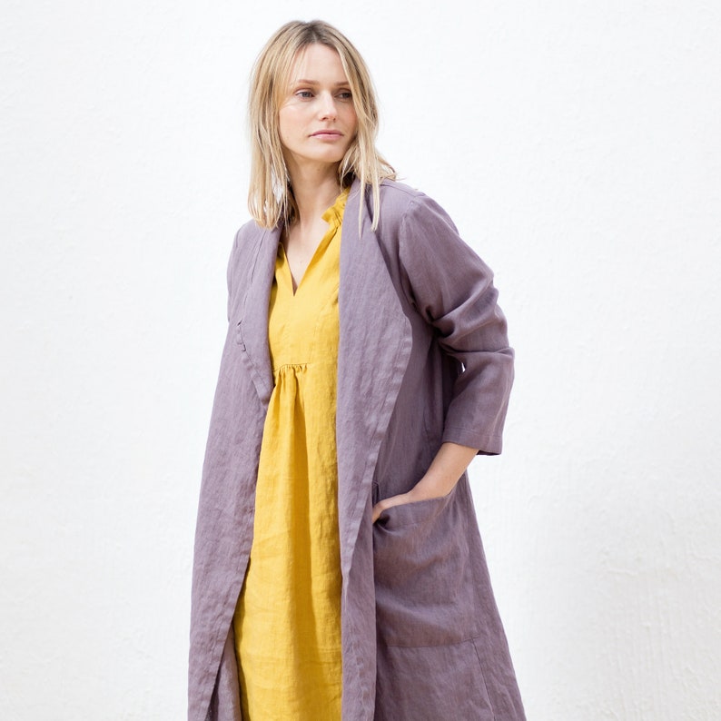 Linen kimono style jacket, Linen cardigan, Long loose linen coat, Linen Longline Cardigan image 6